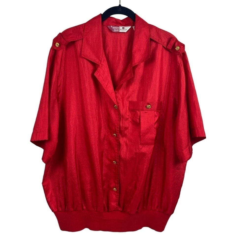 Sheridan Square Womens Satin Blouse Red Top 40/20W